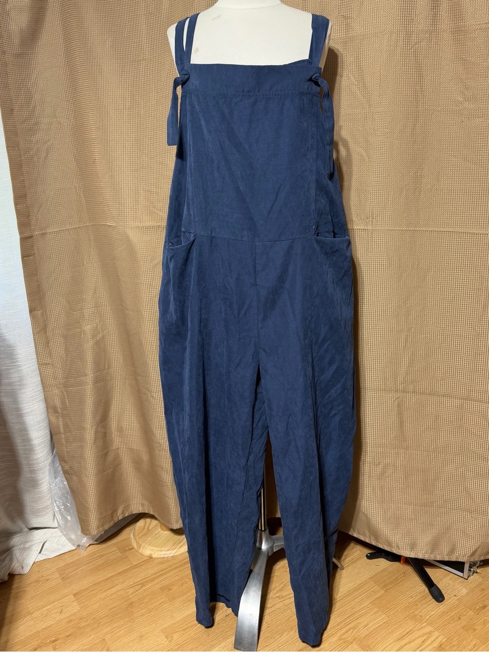 Women’s Navy Tie-Strap Overalls Jumpsuit